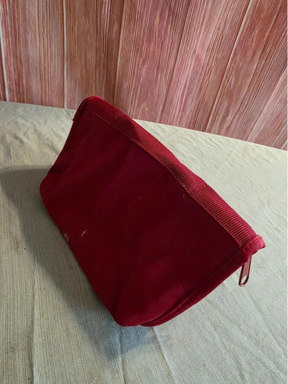 Red Nylon Cosmetic Travel Pouch w/ Silver Heart & Clear Zip Pockets